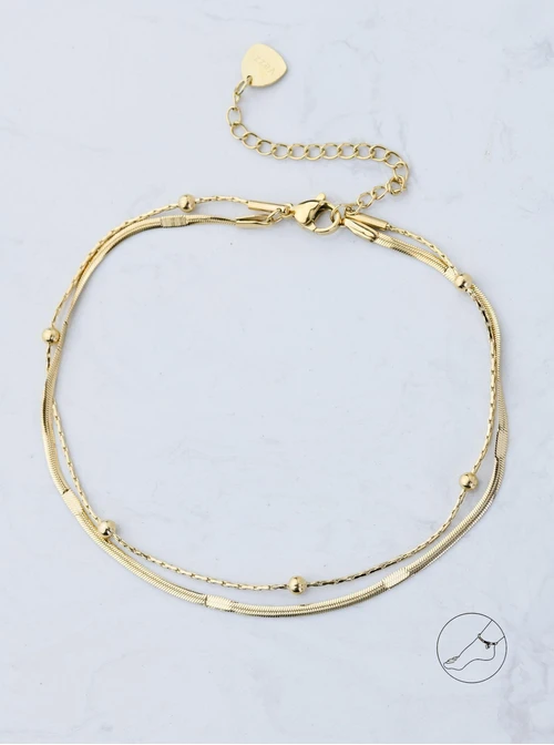 Bransoletka na kostkę, podwójna, kuleczki, złoty S107921Z00