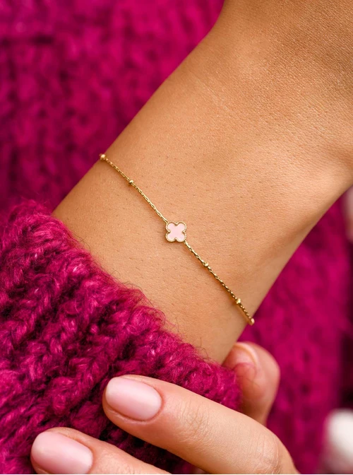 Bransoletka z różową koniczynką, złoty S108165Z06