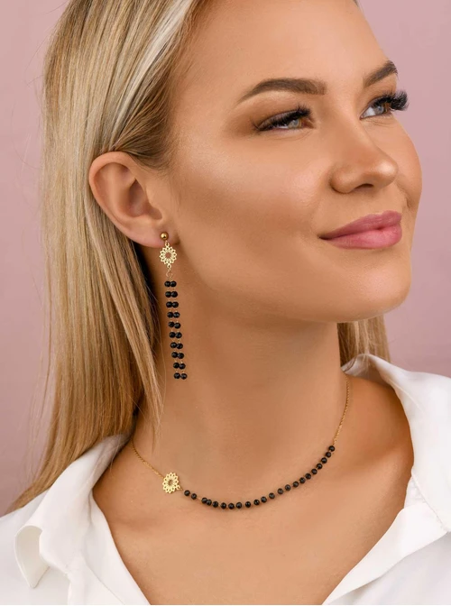 Kolczyki Rozeta Vezzi, czarne kryształki, złoty S207636Z00