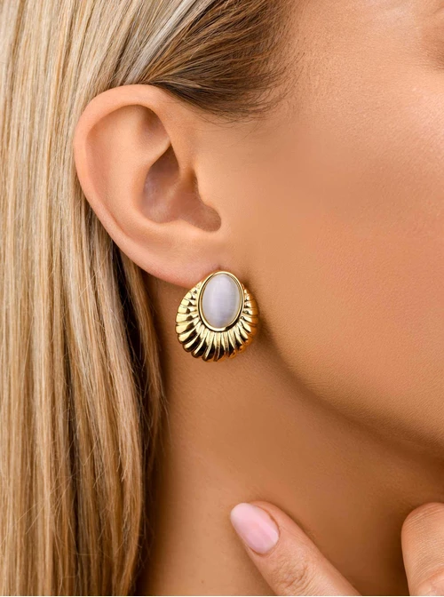 Kolczyki fakturowane Kocie Oko, złoty S207415Z02