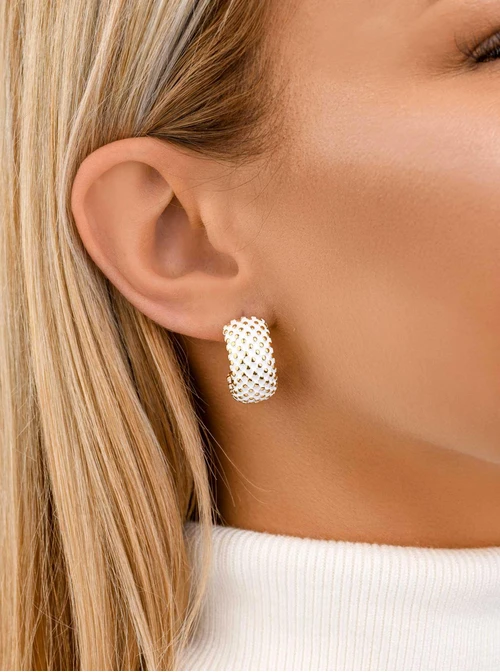 Kolczyki koła białe, fakturowane, złoty S206445Z02