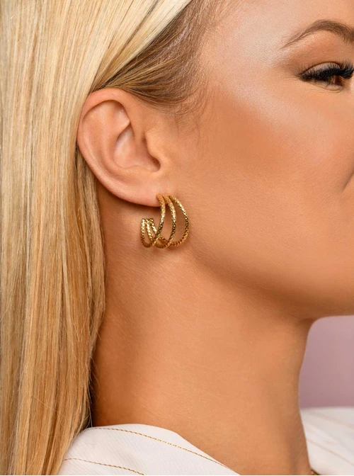 Kolczyki kółka potrójne, złoty S207498Z00