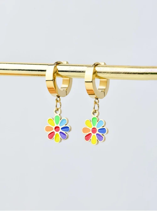 Kolczyki kolorowe kwiatuszki, złoty S207718Z00