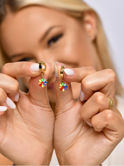 Kolczyki kolorowe kwiatuszki, złoty S207718Z00