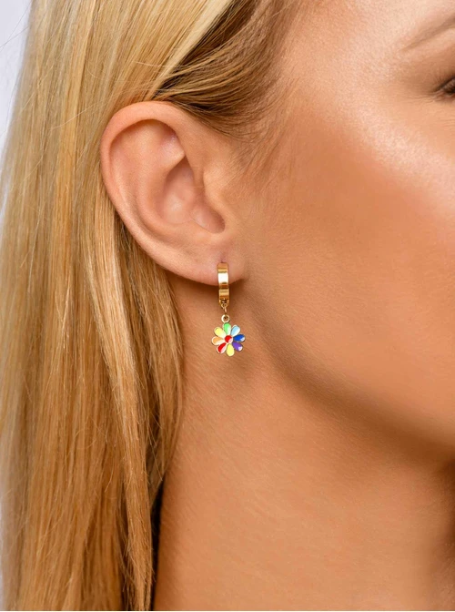 Kolczyki kolorowe kwiatuszki, złoty S207718Z00