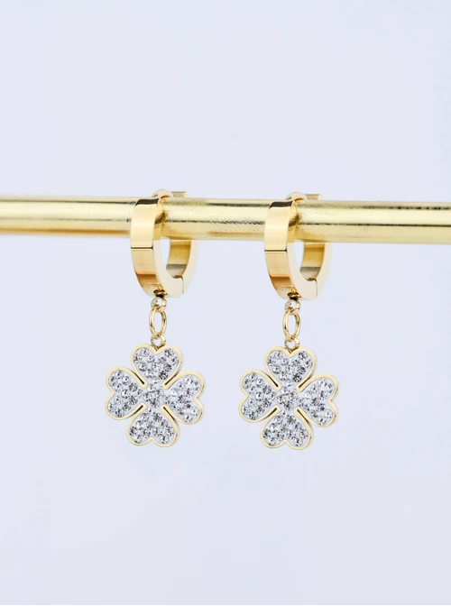 Kolczyki koniczynki z kryształkami, złoty S207639Z02