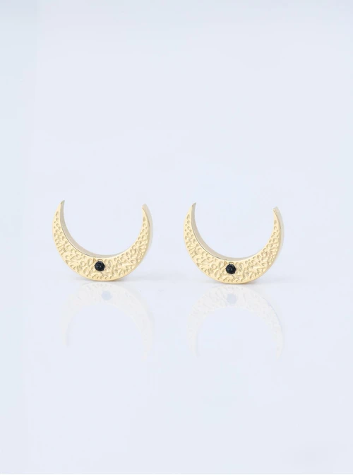 Kolczyki księżyce, czarny kryształek, złoty S207502Z00