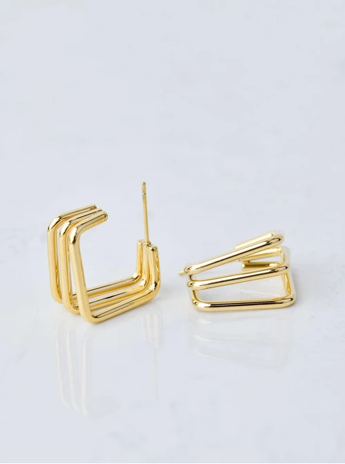 Kolczyki kwadraty potrójne, złoty S207427Z00