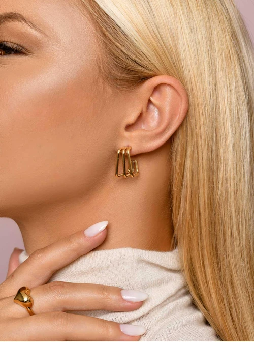 Kolczyki kwadraty potrójne, złoty S207427Z00