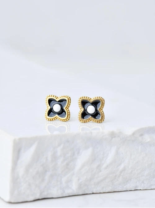 Kolczyki kwiatuszki czarne lilijki, złoty S205960Z00