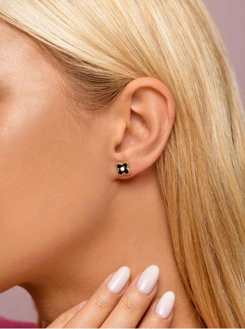 Kolczyki kwiatuszki czarne lilijki, złoty S205960Z00