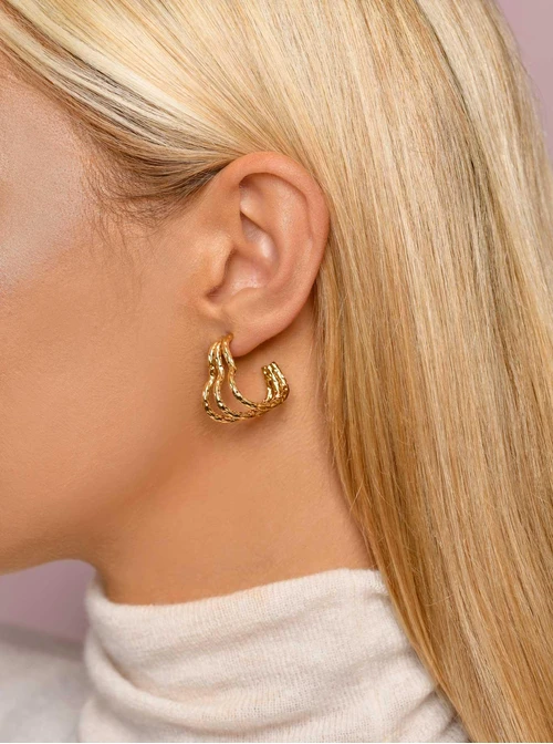 Kolczyki młotkowane serca, złoty S207442Z00