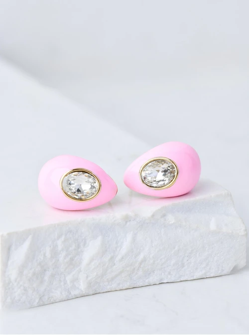 Kolczyki różowe krople z kryształkiem, złoty S207273Z06
