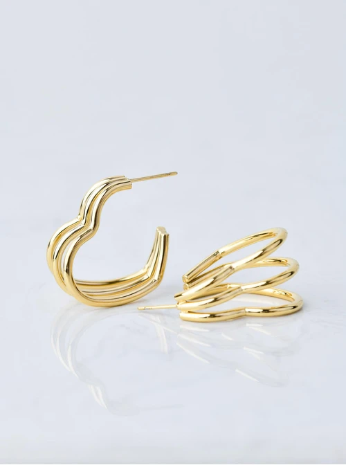 Kolczyki serduszka potrójne, złoty S207447Z00