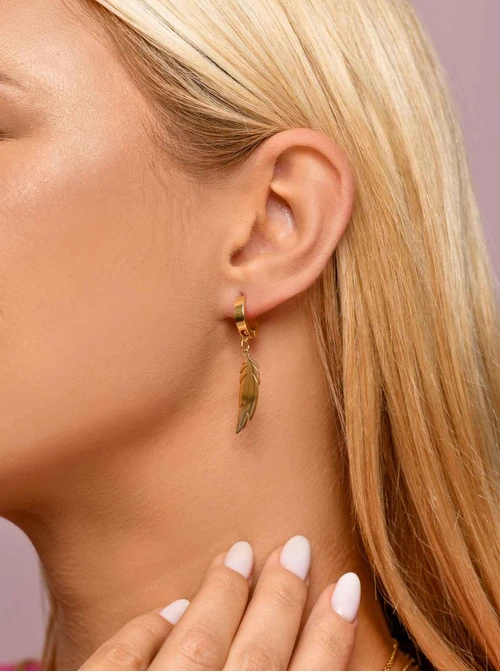 Kolczyki wiszące piórko, złoty S207645Z00