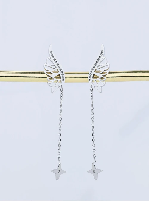 Kolczyki skrzydło z gwiazdką, kryształki, srebrny S208223S02