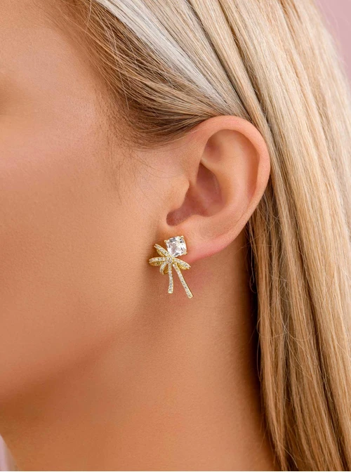 Kolczyki wieczorowe kokardki z kryształkami, złoty B207335P00