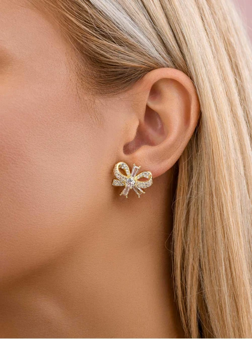 Kolczyki wieczorowe kokardki z kryształkami, złoty B207377P00