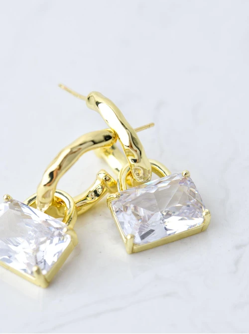 Kolczyki wieczorowe kółeczka z kryształem, złoty B207337P00