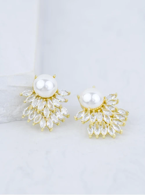 Kolczyki wieczorowe kryształki z perełką, złoty B207353P00