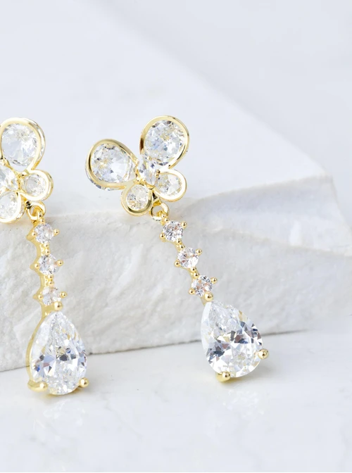 Kolczyki wieczorowe kryształki, złoty B207343P00