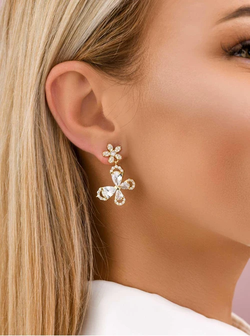 Kolczyki wieczorowe motylki, kryształki, złoty B207357P00