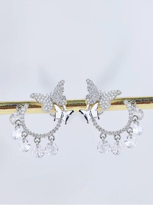 Kolczyki wieczorowe motylki z kryształkami, srebrny B207348P00