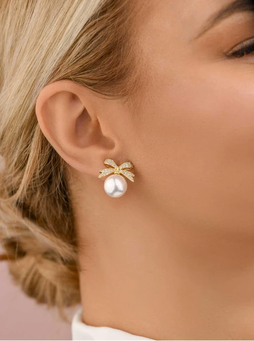 Kolczyki z kokardkami, złoty B208224P02