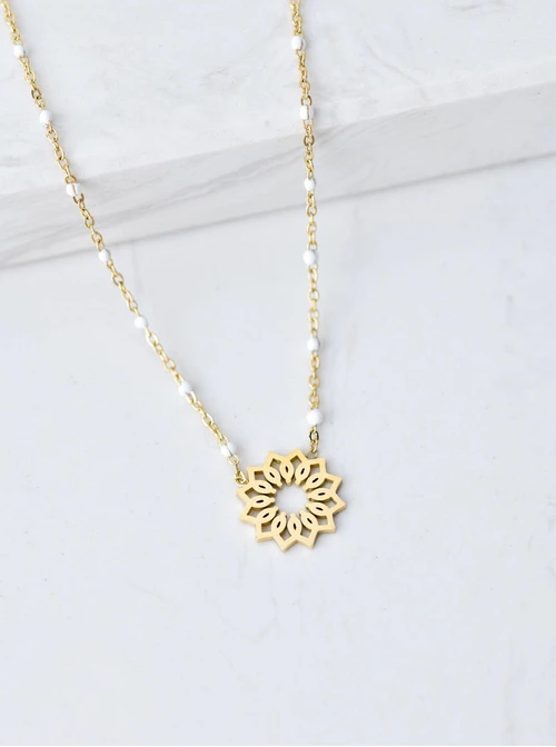 Naszyjnik Rozeta Vezzi, białe kuleczki, złoty S307288Z02