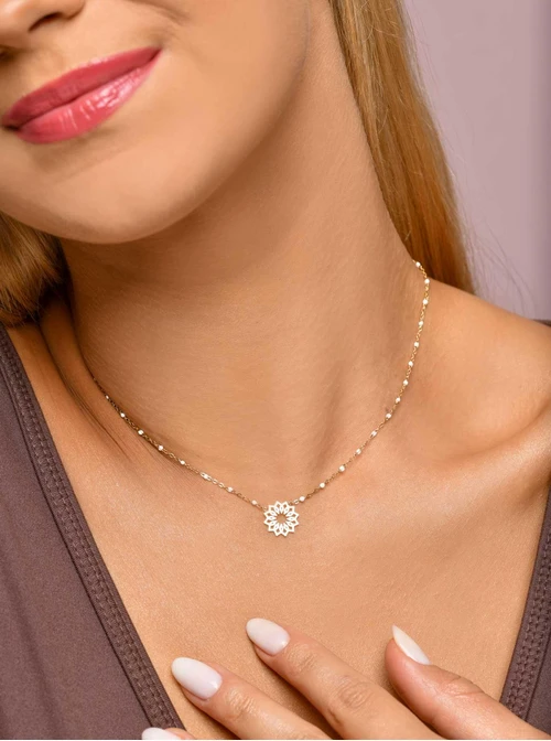 Naszyjnik Rozeta Vezzi, białe kuleczki, złoty S307288Z02