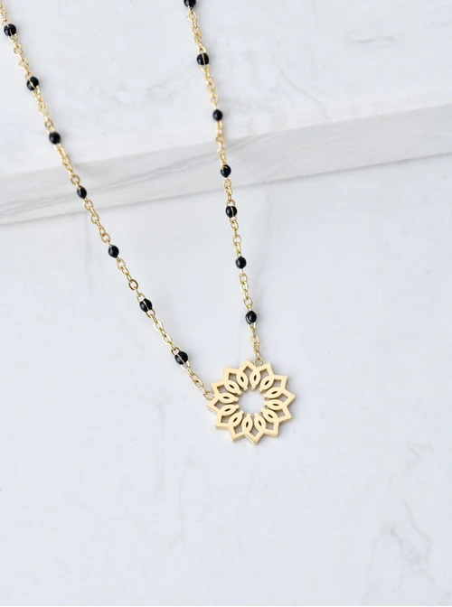 Naszyjnik Rozeta Vezzi, czarne kuleczki, złoty S307286Z01