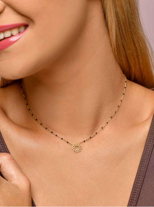 Naszyjnik Rozeta Vezzi, czarne kuleczki, złoty S307286Z01