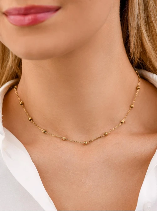 Naszyjnik frezowane kuleczki, złoty S307776Z00