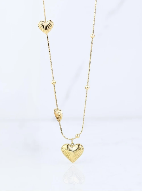 Naszyjnik frezowane serca, złoty S306241Z00