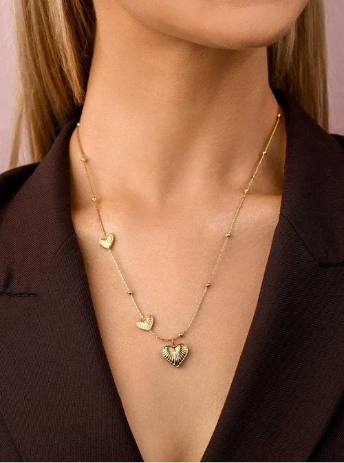 Naszyjnik frezowane serca, złoty S306241Z00