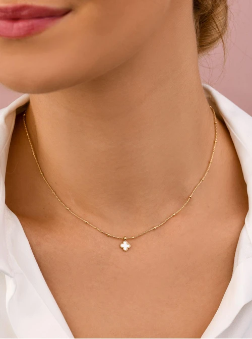 Naszyjnik koniczynka, masa perłowa, złoty S308161Z02