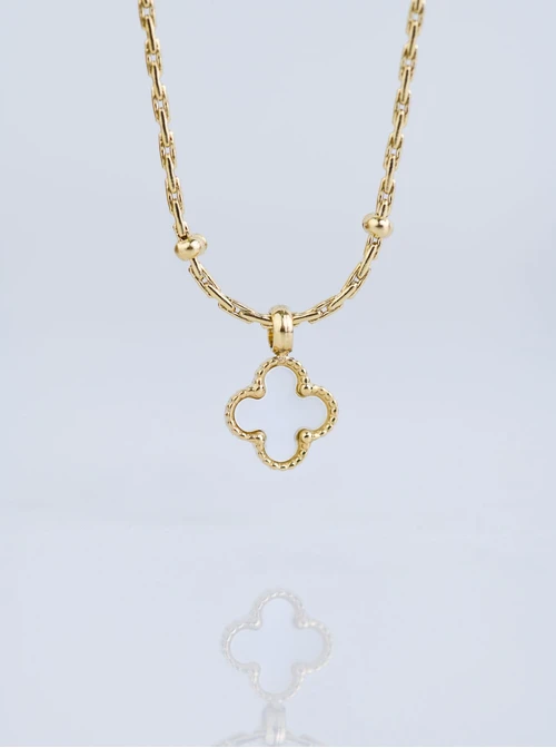 Naszyjnik koniczynka, masa perłowa, złoty S308161Z02