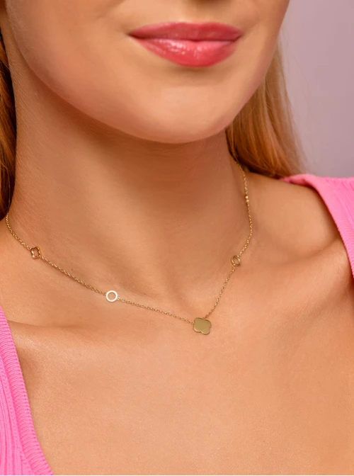 Naszyjnik koniczynki, kółeczka, złoty S307827Z00