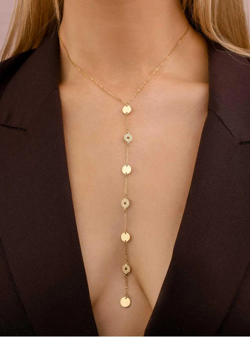 Naszyjnik krawatka, Rozeta Vezzi, kółeczka, złoty S307848Z00