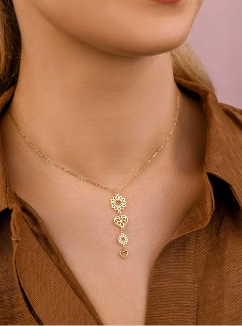 Naszyjnik krawatka, Rozeta Vezzi, serduszka, złoty S307845Z00