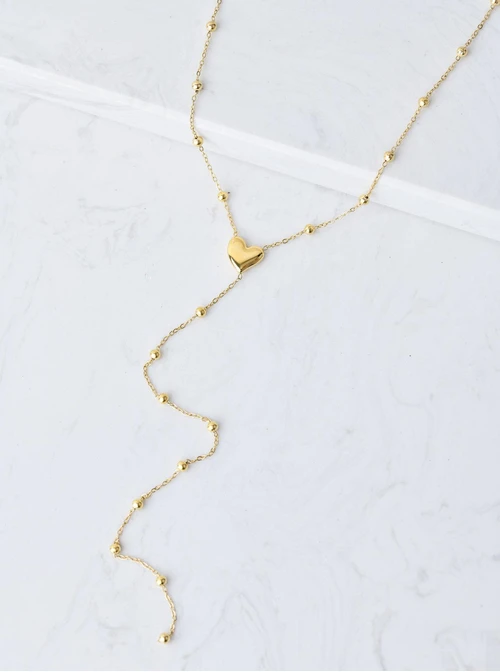 Naszyjnik krawatka, serce, kuleczki, złoty S307757Z00