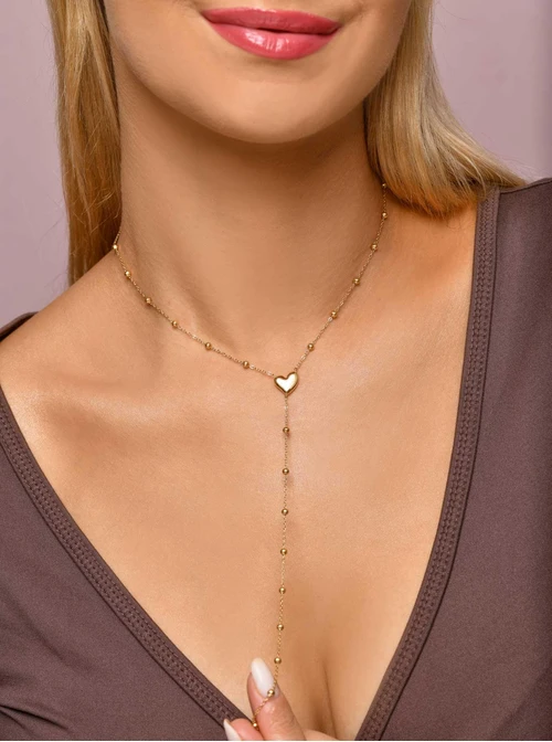 Naszyjnik krawatka, serce, kuleczki, złoty S307757Z00