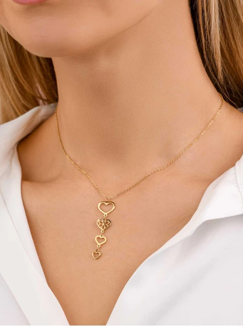 Naszyjnik krawatka, serduszka, złoty S307843Z00
