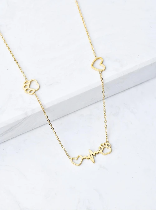 Naszyjnik łapki, linia życia, serduszka, złoty S307817Z00