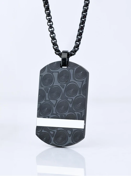 Naszyjnik męski, nieśmiertelnik, czarny S307625S01