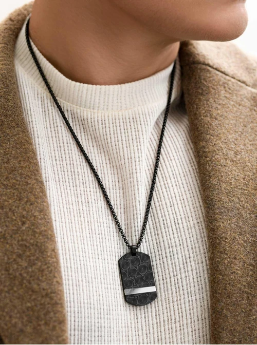 Naszyjnik męski, nieśmiertelnik, czarny S307625S01