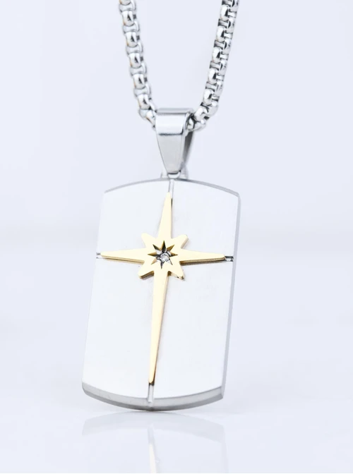 Naszyjnik męski, nieśmiertelnik z gwiazdą, srebrny S307619S00