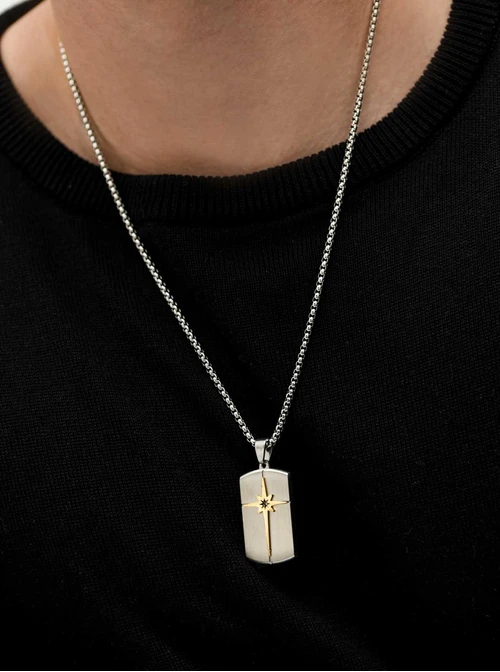 Naszyjnik męski, nieśmiertelnik z gwiazdą, srebrny S307619S00