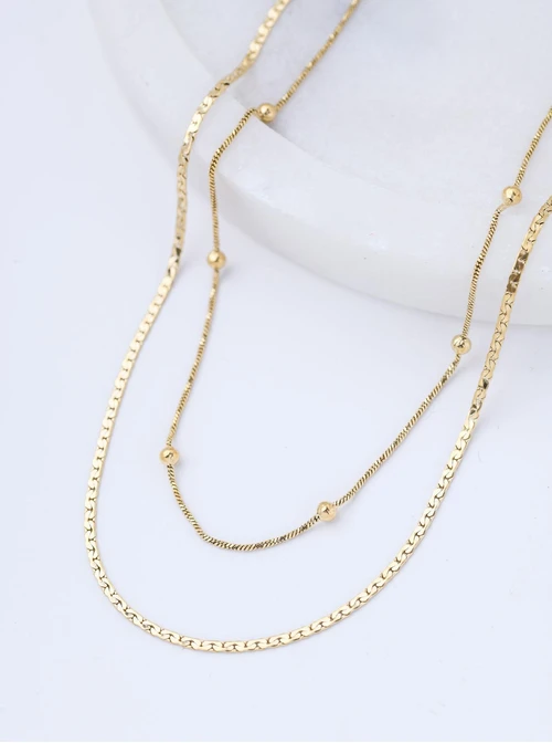 Naszyjnik podwójny, kuleczki, złoty S306105Z00