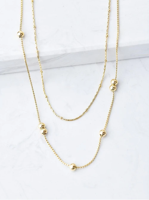 Naszyjnik podwójny, kuleczki, złoty S307284Z00